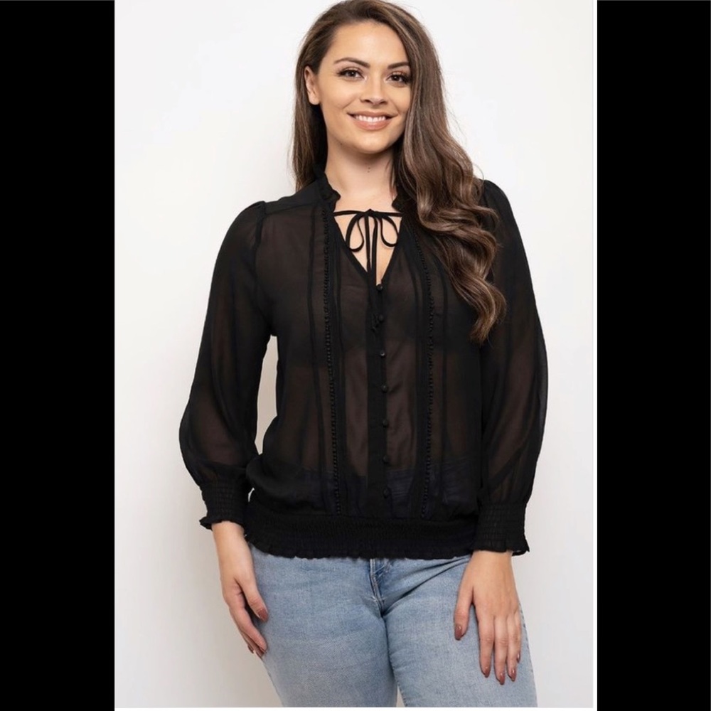 Plus Size Sheer Blouse with Smocked Hem - 3 Pack